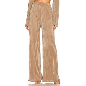 Song of Style Pleated High Rise Elastic Waist Full Length Wide Leg Pants Taupe